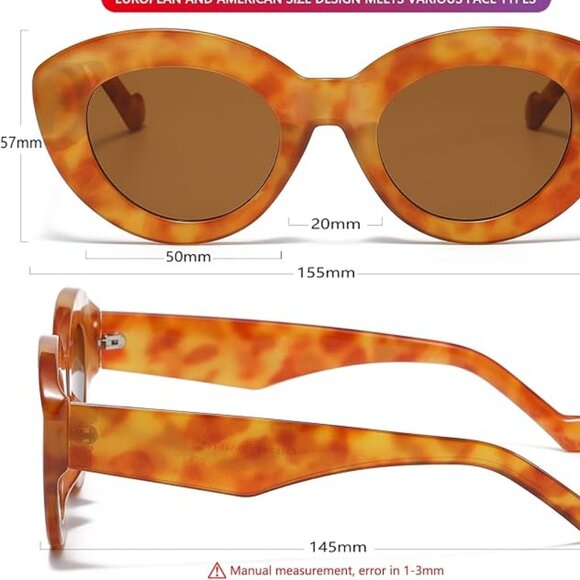 Cute oval thick frame cat eye sunglasses - Picture 3 of 6